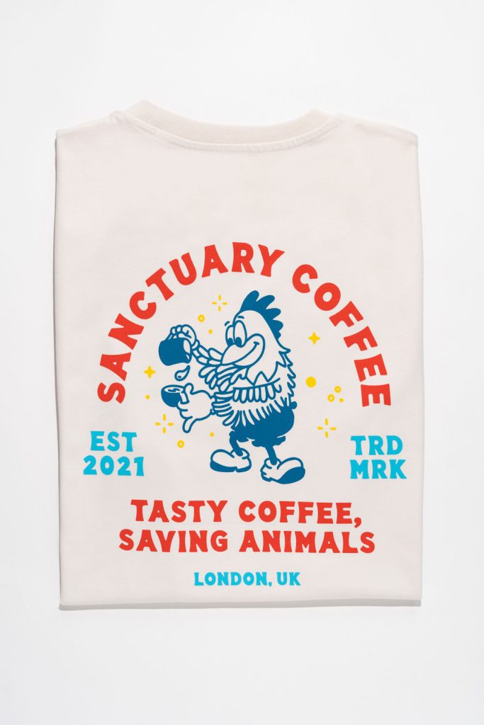 e-commerce photography of sanctuary coffee branded t-shirt